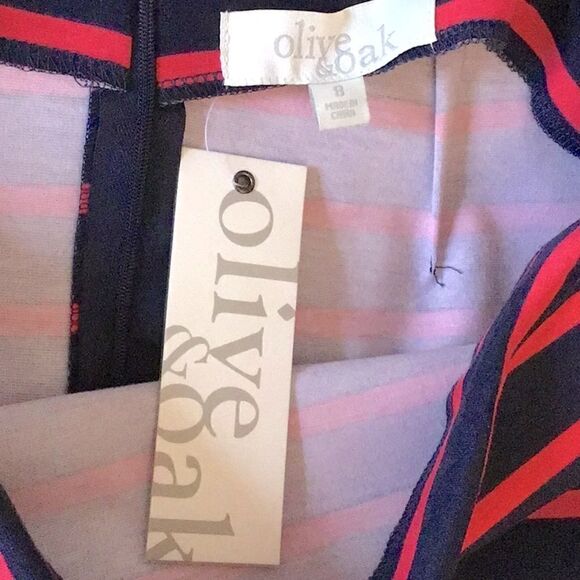 Olive & Oak NEW Navy / Passion Fruit Striped Pencil Skirt - Picture 9 of 12